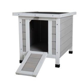 Modern Wooden Cat Dog Hutch, Indoor/Outdoor Retreat House with Openable Roof for Small Pets, Weatherproof, Gray